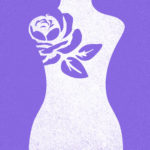 grafika z fioletowym tłem i sylwetką kobiety i obrysem róży na jej ciele