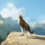 Kadr z filmu animowanego "Biały kieł" przedstawia wyjącego na skale wilka na tle ośnieżonych gór