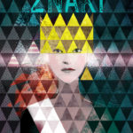 plakat filmu Znaki stworzony z trójkątów kolorze czarno, żółto, turkusowych i kobieta z koroną z tych trójkątów