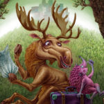 ilustracja przedstawiająca łosia i jeża w lesie