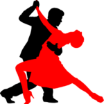 obraz przedstawia dwie postaci mężczyzny i kobiety, które tańczą