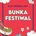 Grafika w różowym kolorze z napisem Bunka Festiwal