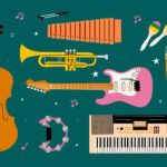 Na zdjęciu pokazany zestaw muzycznych instrumentów