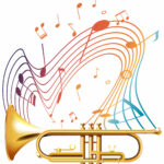 Ilustracja muzycznego instrumentu i kolorowych nut